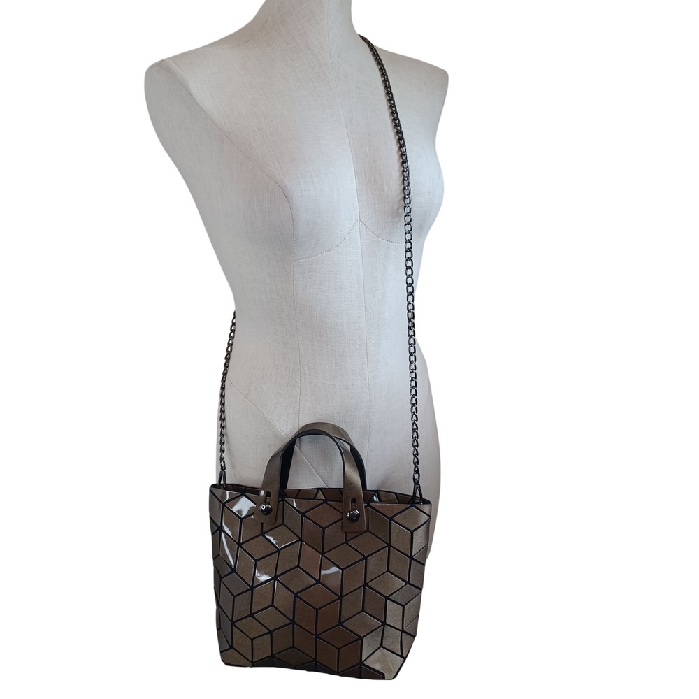 Patrizia Luca Bronze Geometric 3D Tote Crossbody Bag Chain Strap